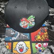 Super Mario Luigi Snapback Youth Flat Bill Gamer Baseball Cap Hat OSFM