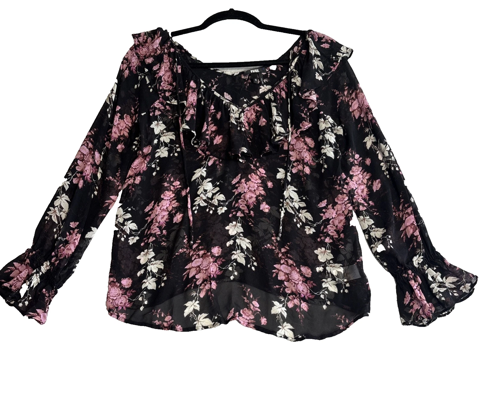 Paige Silk Floral Ruffle Blouse Mauve Rose Multi Boho Feminine Top Women's XS