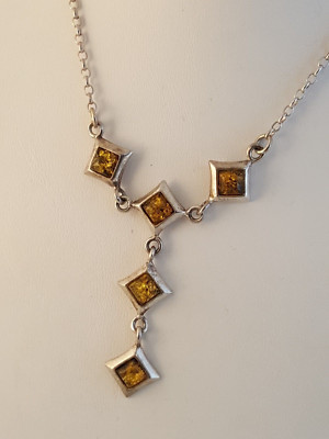 Poland Baltic amber sterling silver pointed square necklace link 7.9 grams