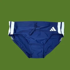 adidas men dark blue striped Swim Brief swimwear swimsuit diving beach