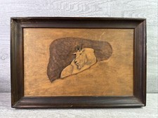 Vintage Handmade Tooled Wooden Framed Art Mountain Goat 9  X 13.5  Signed