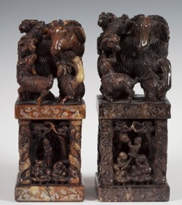 A PAIR OF LARGE CHINESE HARDSTONE SEALS