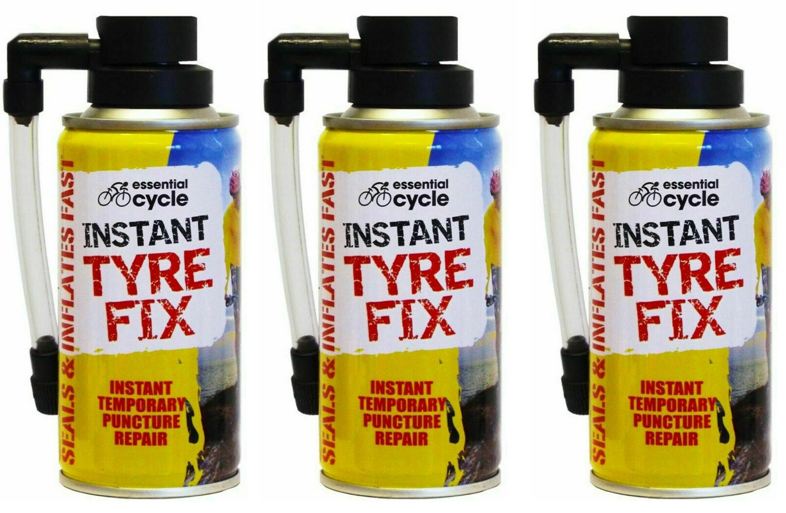 3 x Sello de reparación instantánea de pinchazos de neumáticos de bicicleta fijación de neumáticos y lata de aerosol inflado 200 ml