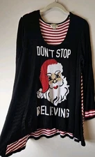 Santa Dont Stop Believing Christmas Tunic Top One World Womans Plus 3X Holiday 