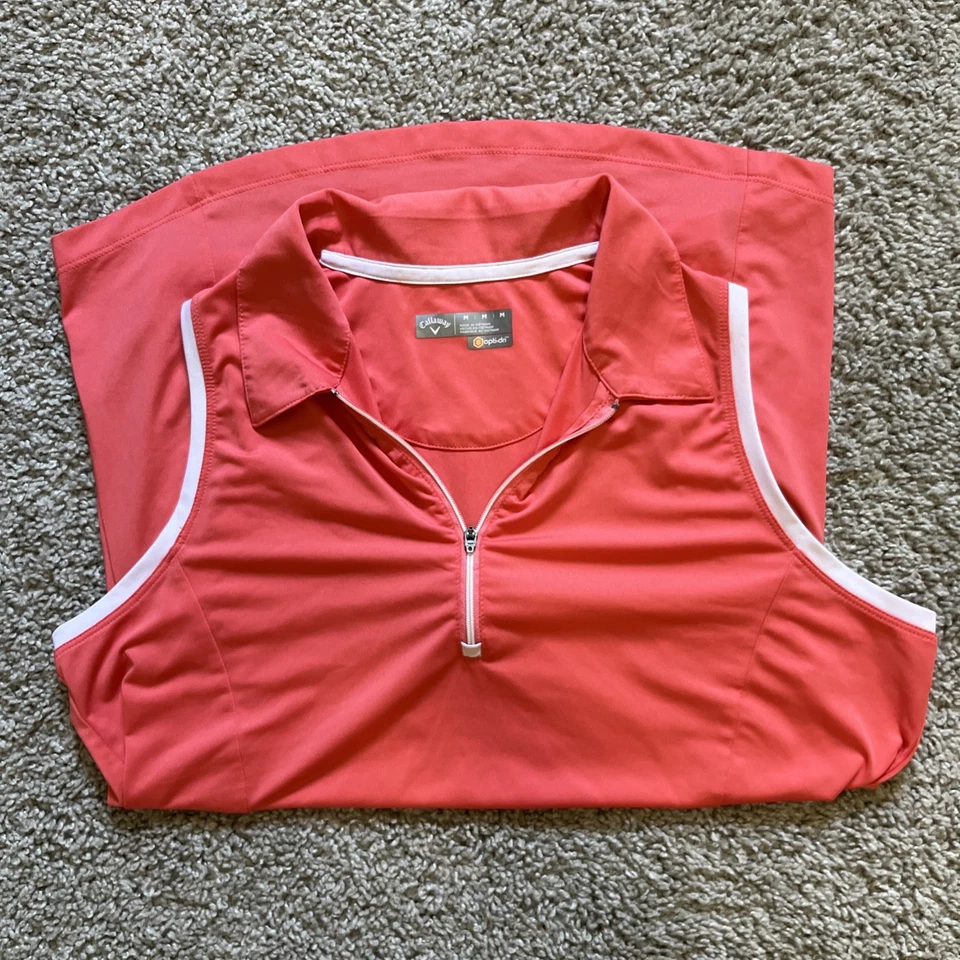 Camisa Polo Callaway Para Mujer Mediana Sin Mangas Top 1/4 Cremallera Opti Seco Golf Polo Melocotón  Foto 4 de 4