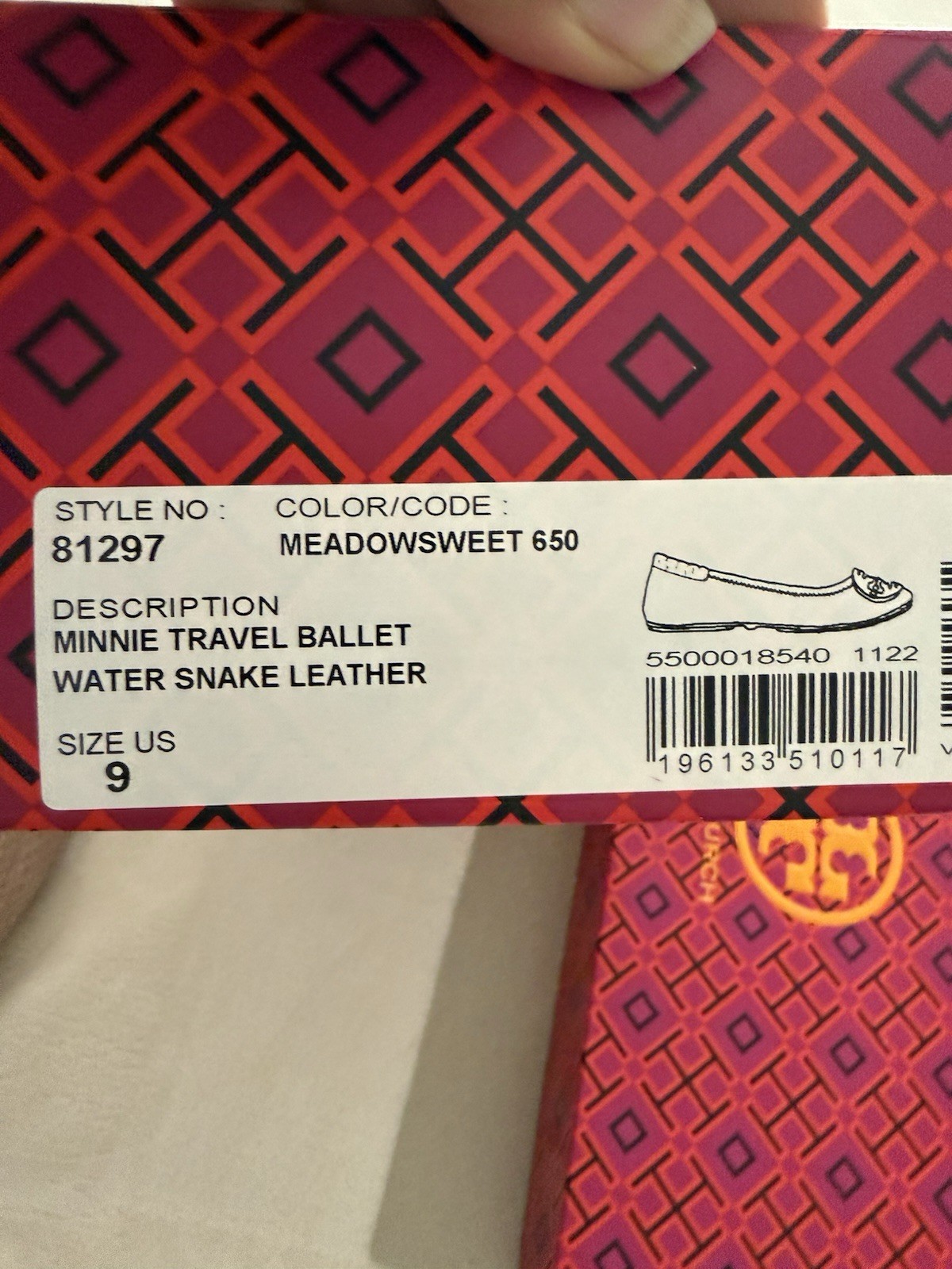 NWOB Tory Burch Blush Pink Snake Print Leather Minnie Flats Size 9 With Gift Bag thumbnail 3