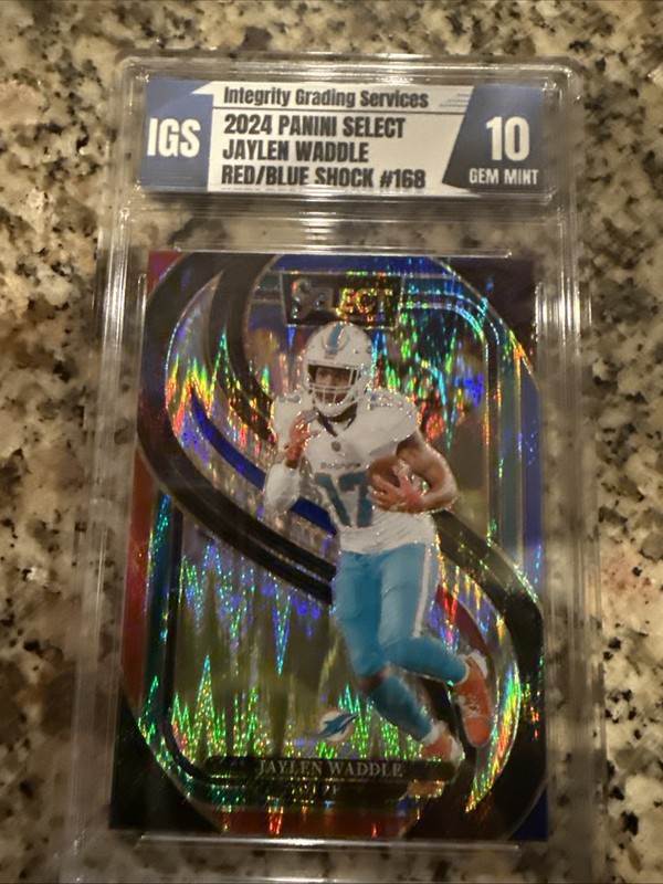 2024 Panini Select - Premier Level Jaylen Waddle #168 Red & Blue Shock Prizm