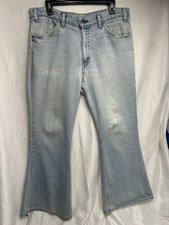 Vintage Levis Jeans 36x31 Bell Bottom Flare Orange Tab 70s Distress Light Wash