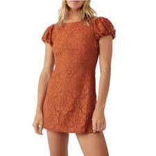FREE PEOPLE FP Hailee Lace A Line Mini Dress in Burnt Orange Pretty Penny XS