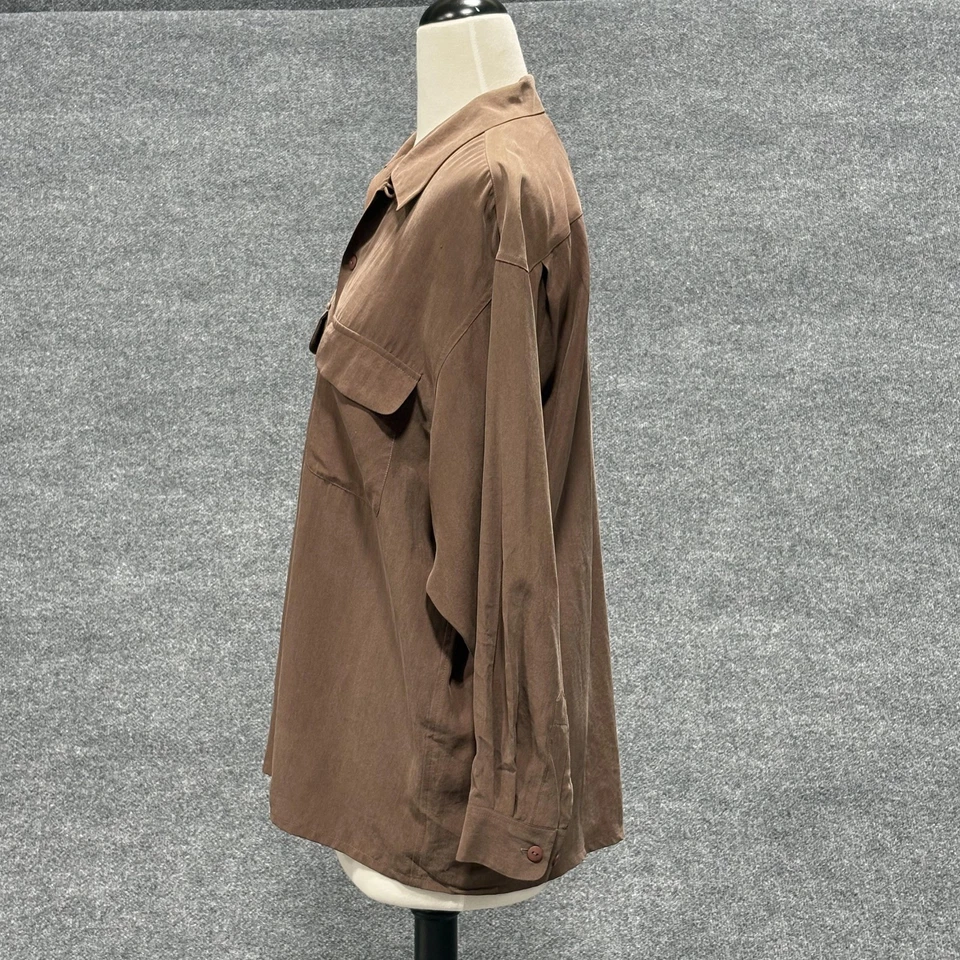 Votre Nom Shirt Womens Medium Brown 100% Silk Camp Collar Button Front Pockets - Изображение 3 из 4