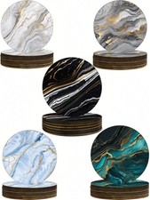 Round Cork Coasters 6-pc Set Marble Design Mug Table Mats Cup Holder Assorted..
