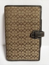 Coach Signature Canvas Agenda Planner Organizer Brown Monogram Leather Trim