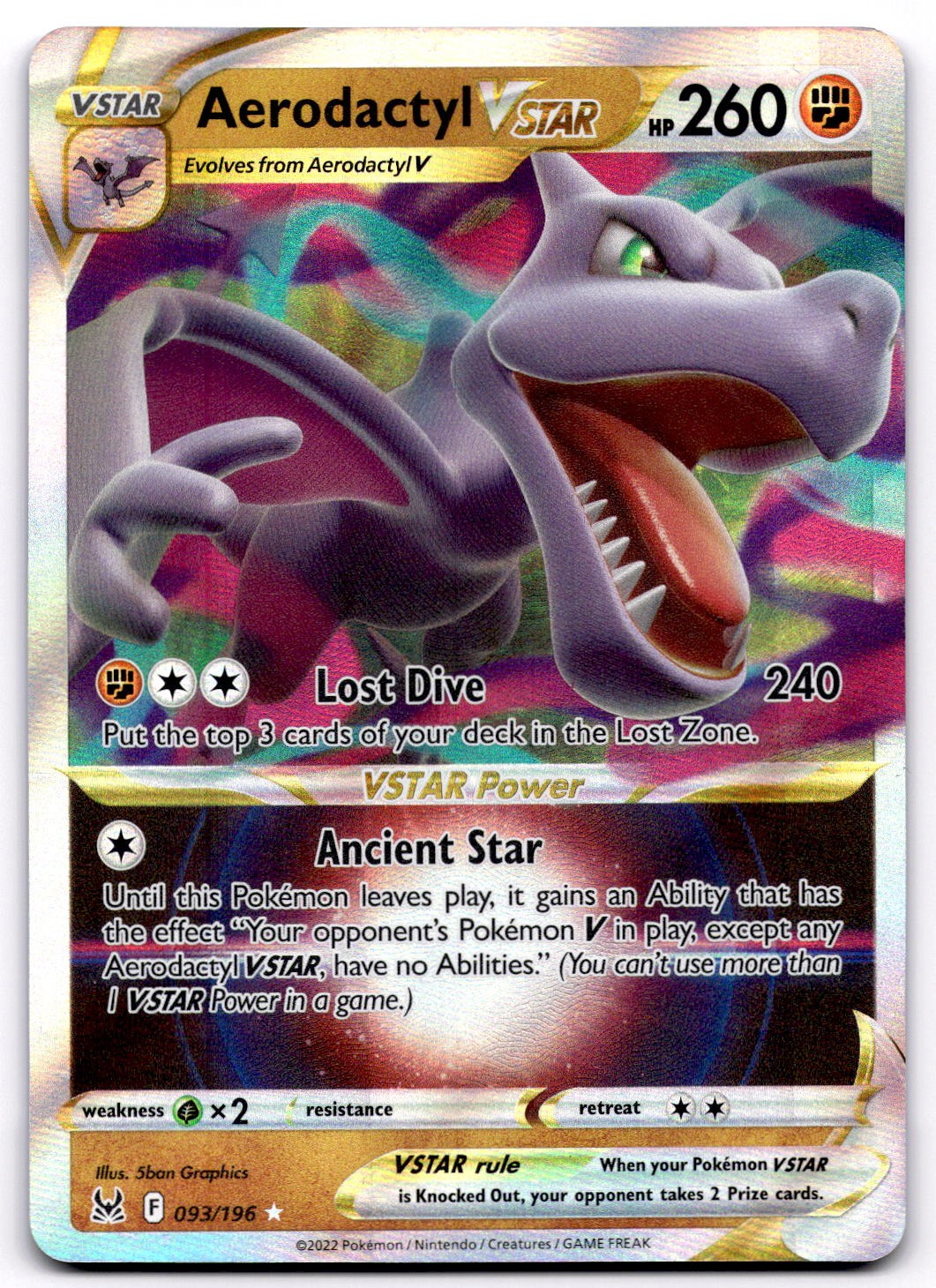 Aerodactyl VSTAR 093/196 SWSH Lost Origin Ultra Rare Pokemon Card - NM