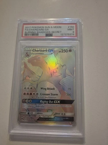 2017 POKEMON SUN & MOON BURNING SHADOWS #150/147 CHARIZARD GX SECRET RARE PSA 9