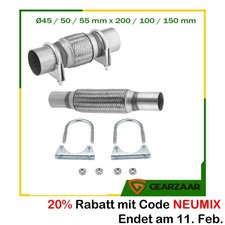 Edelstahl Flexrohr Auspuffrohr Flexstück  Ø45 / 50 / 55 mm x 200 / 100 / 150 mm