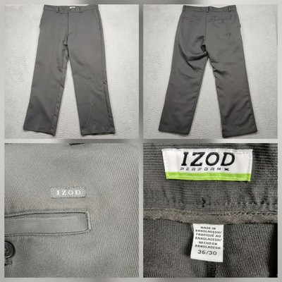 IZOD PerformX Dress Pants Men's 36x30 Gray Flat Front Straight Leg