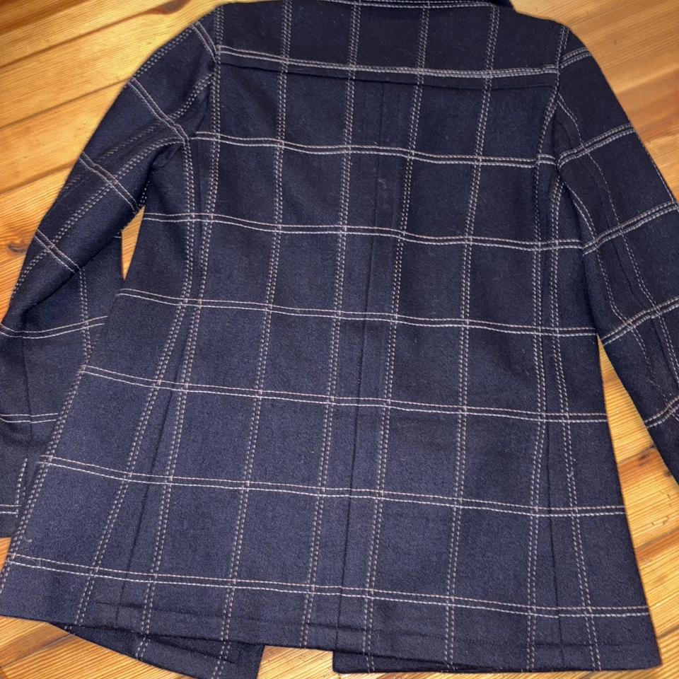 Abrigo Y2K Banana Republic Lana a Cuadros Guisante Talla XS Azul Marino Chaqueta de Diseñador Con Botones Foto 3 de 3