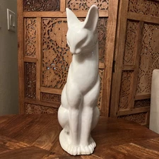 Japanese Antique Cat 19th Century Pottery Slender 15 inch White Tall Figure