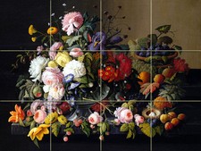 16 x 12 Art Flowers Fruit Mural Tumbled Marble Tile Backsplash 1804