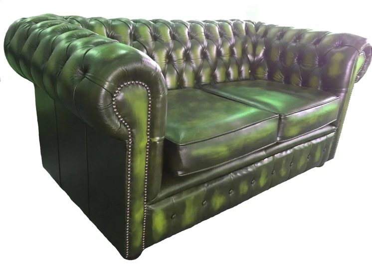 Green leather 2 online seater chesterfield sofa