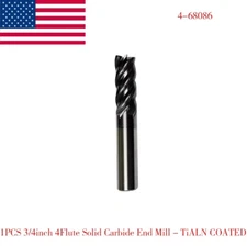 1PCS 3/4" Shank x 4" LONG 4Flute Solid  Carbide End Mill - Tialn Coated USA