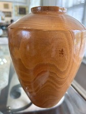 ARTIST HAND CARVED WOODEN BOWL-VASE SIGNED BY ARTIST