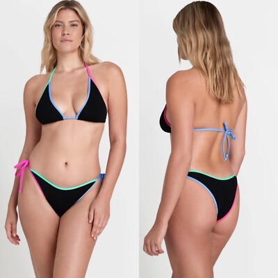 BOUND by BOND-EYE BLACK MULTI 'SOFIE' and 'SERENITY' BIKINI SET (O/S) NWT
