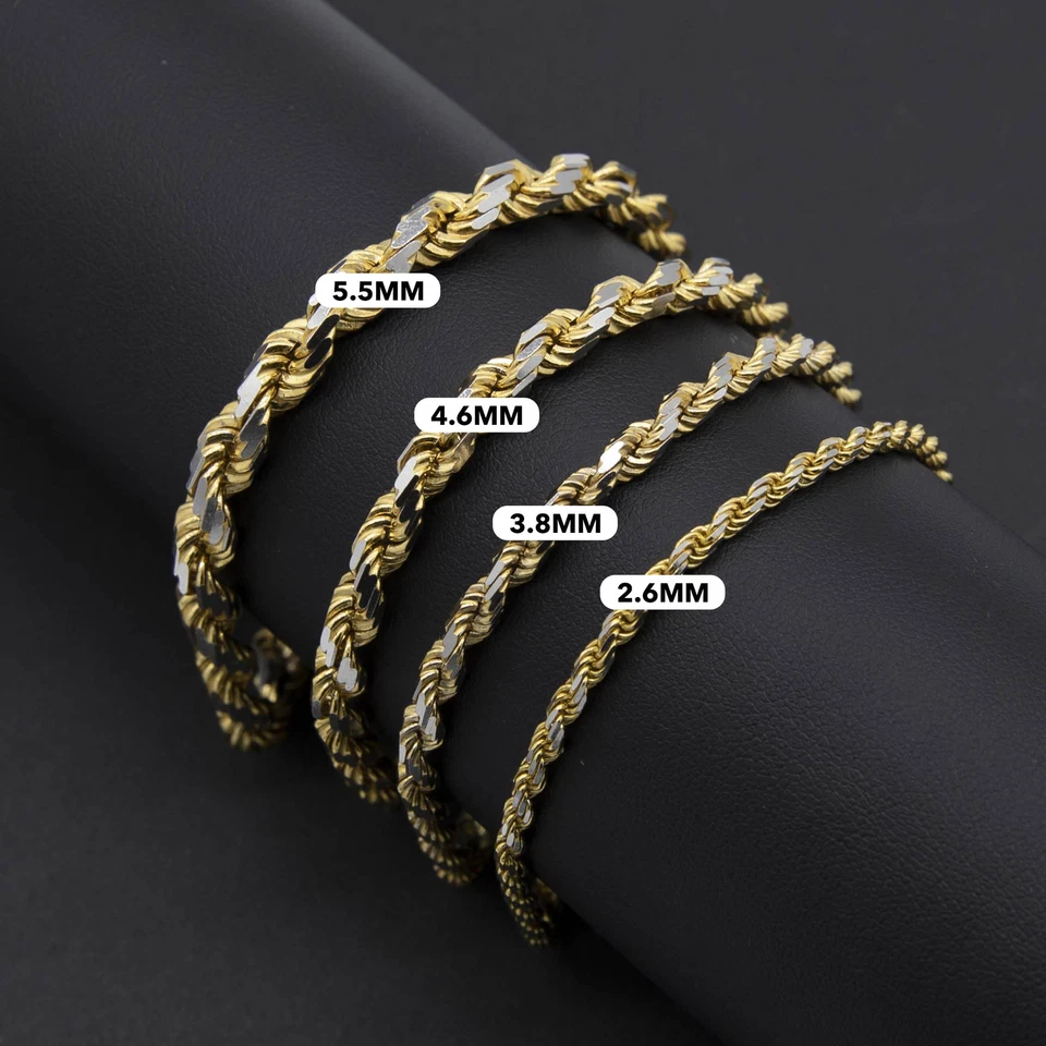 Solid 14K Gold Diamond-Cut Rope Chain Bracelet 14K Yellow White Gold All Sizes - Image 2 of 4