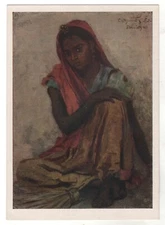 1955 "The Sweeper from Jaipur" Girl from India ART Chuikov POSTCARD Old USSR