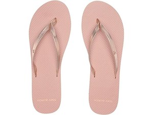 rose colored flip flops