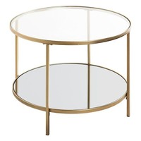 Couchtisch Wohnzimmertisch Sofatisch Goldgelb Transparent Glas Metall Ø 60 Cm