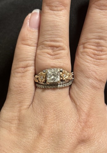 14k White And Rose Gold Wedding & Engagement Ring Set Main Stone Lab Created