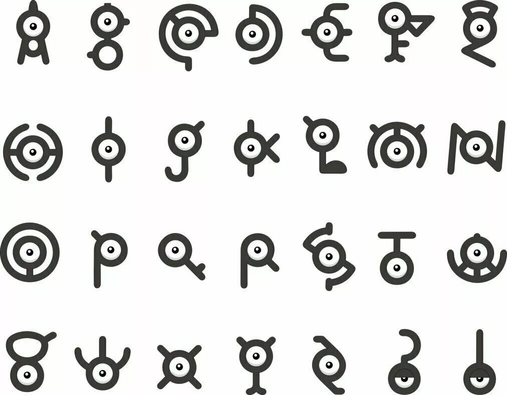 unown alphabet  Unown alphabet, Pokemon tattoo, Pokemon