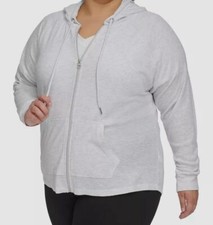 Calvin Klein Women's Gray Ruched Sleeve Zip Hoodie Plus Size: 1X