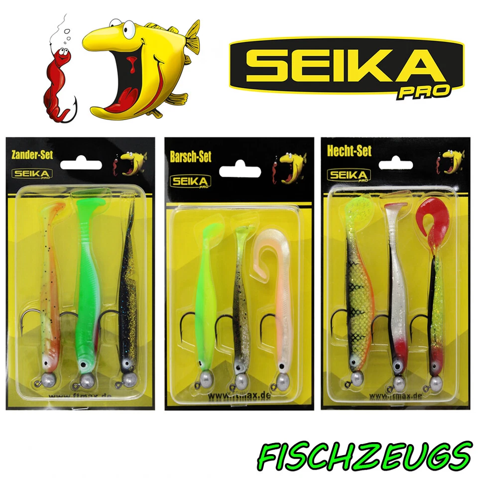 FTM Seika Zander Barsch Hecht 3er Set Gummifisch Köder Jigkopf Haken Raubfisch