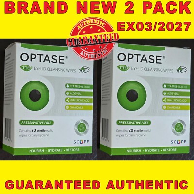 OPTASE TTO Eyelid Cleansing Wipes, Box of 20 - Individually Wrapped Eyelid Wipes