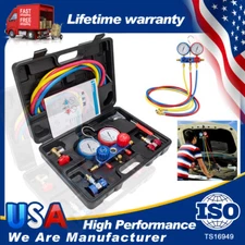 Diagnostic A/C Manifold Gauge Set Professional HVAC Freon Recharge Kit w/ Hoses