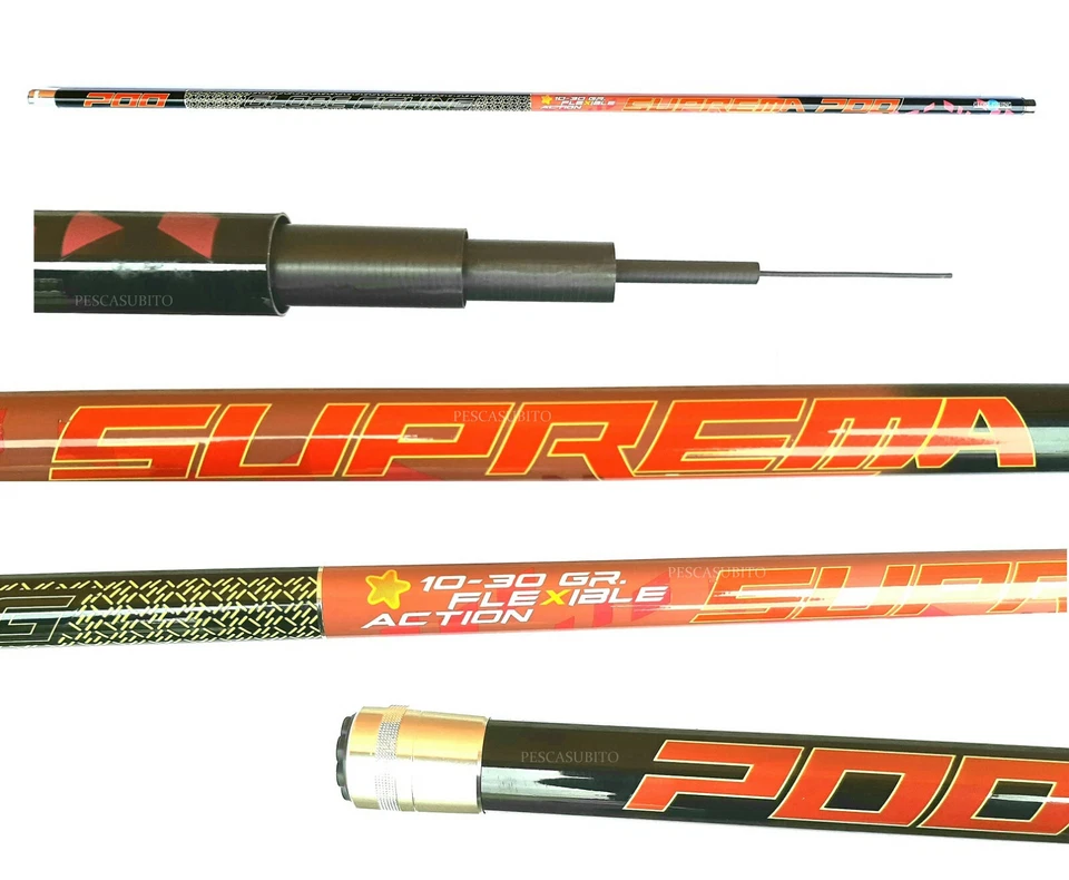 Canna Fissa Suprema 8 Metri in Carbonio Alto Modulo Pesca Punta Mare Lago Fiume