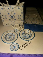 Blue pattern tea set with Matching GIFT bags, Dollhouse miniatures