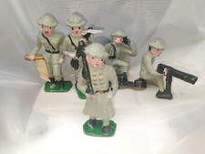 Vintage Lot Of Five Toy Soldiers 1930s Lead Heavy Metal In Various Poses Rifles