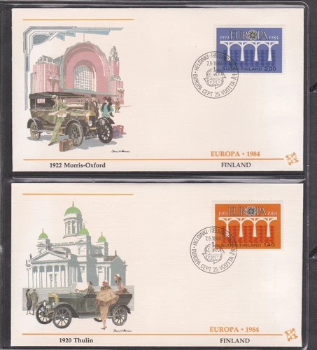 FINLAND 1984 2 FLEETWOOD FIRST DAY COVERS EUROPA BRIDGE + AUTOMOBILE CACHET