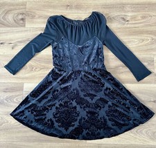 Black Damask Pattern Mesh Lace See Through Party Summer Skater Dress Size 10