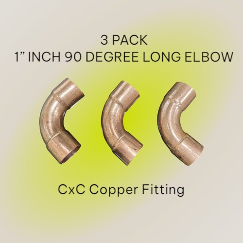 3 Pack - 1" Inch Long Radius 90 Degree Elbow CxC Wrot Copper Pipe Fitting Sweat