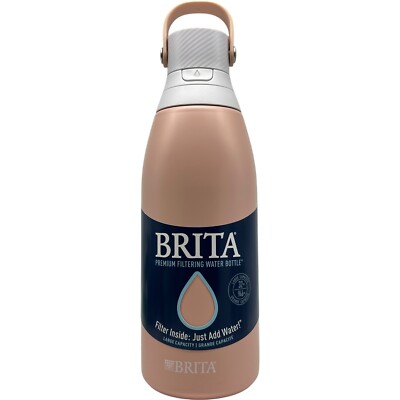 Brita Stainless Steel 32oz Water Filter Bottle, Rose Color, Flip Lid. 24hr Cold