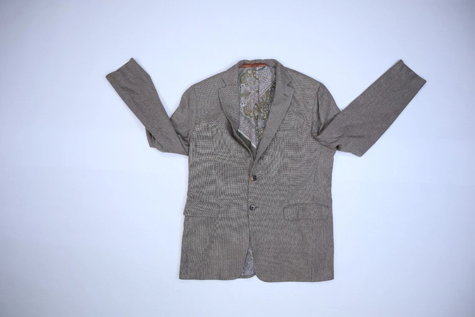 ETRO Mens Brown Chevron Pattern Notch Lapel 2 Button Silk Sports Coat Blazer 42R - Image 3 of 4