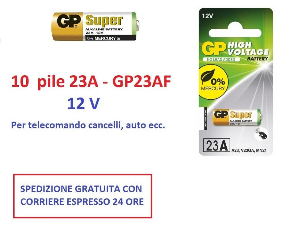 10 pile 12V MN21 GP 23A alcaline per telecomando auto, cancelli, allarmi