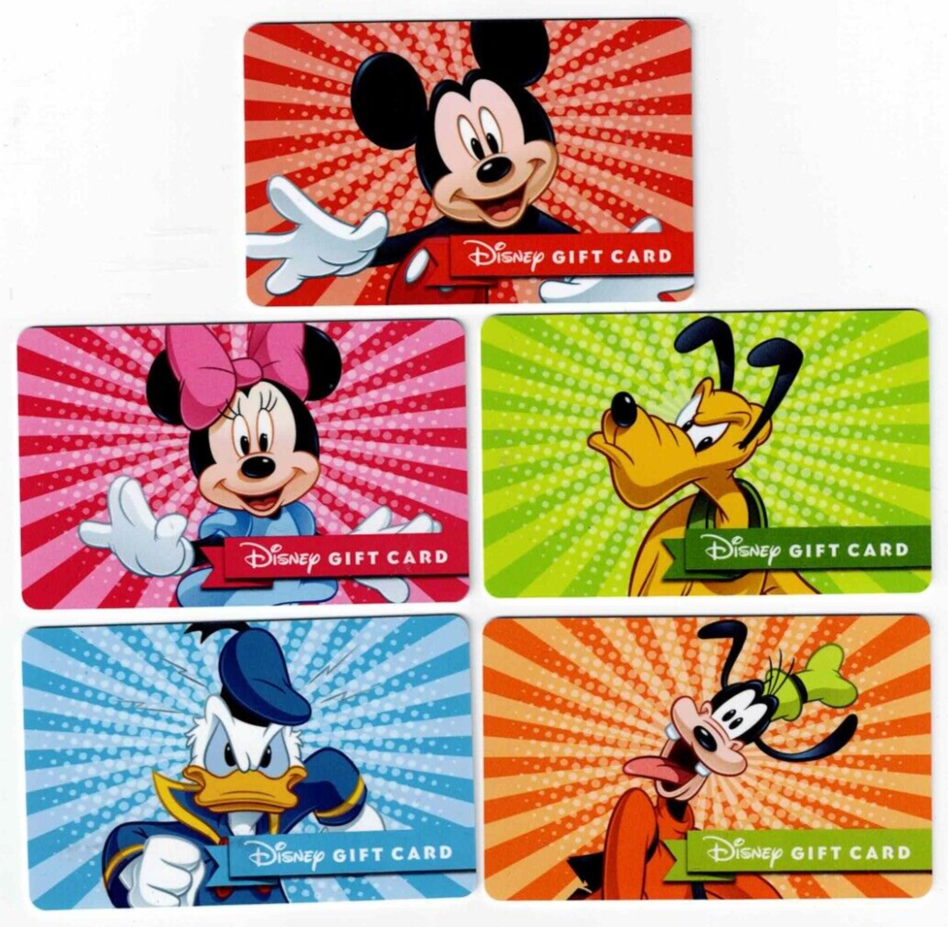 DISNEY Gift Card LOT of 5 - Mickey, Minnie, Pluto, Goofy