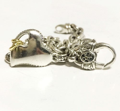 SCOTT KAY 7.5" 16g Sterling Silver Heart 14k Gold Rings Charm Bracelet Women NWT - Picture 9 of 14