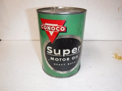 CONOCO Super Oil Can 1 Quart Metal Empty Top Opened S.A.E. 10