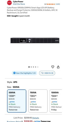 Cyberpower UPS 500 VA Back up battery and surge protector